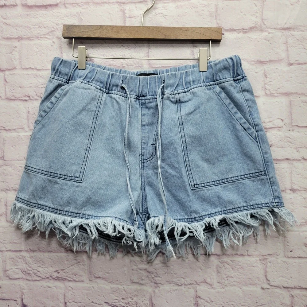 Y2K DT Jeans Denim‎ Fringe Short Shorts Womens 1XL Hippie Frayed Boho Beachwear